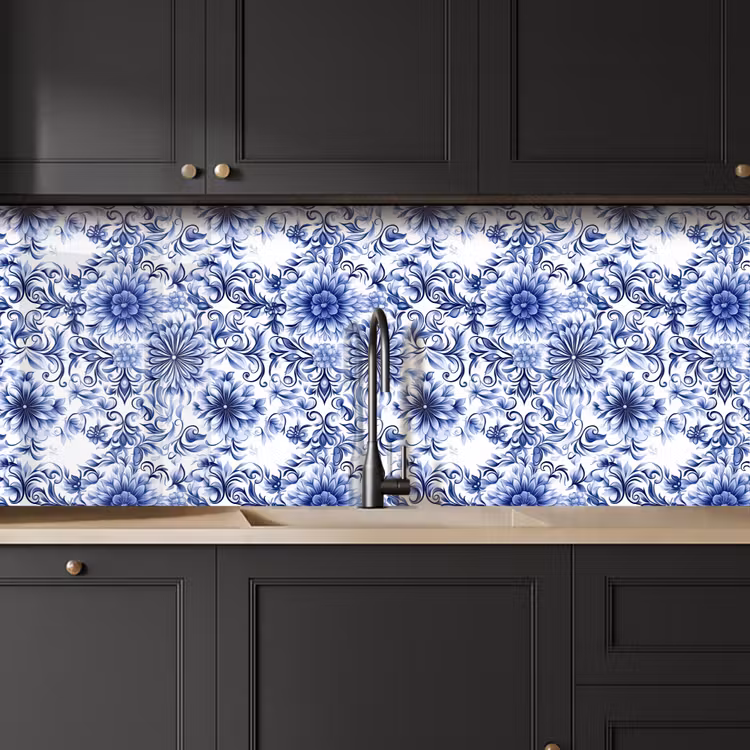 Kitchen splashback - Flowers - Blue - Pattern - White — 6