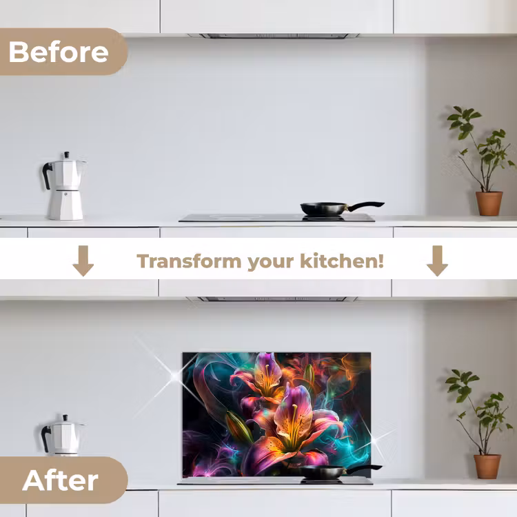 Kitchen splashback for hob - Colorful - Flowers - Black — 7