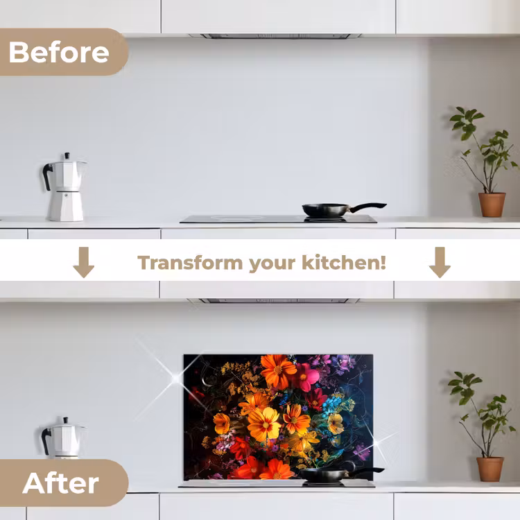 Kitchen splashback for hob - Flowers - Colorful - Black — 7