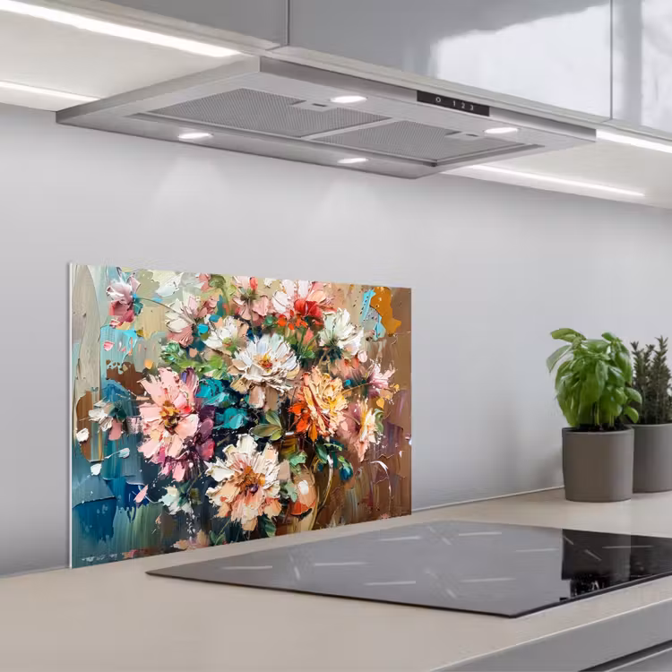 Kitchen splashback for hob - Flowers - Painting - Colorful - Watercolor — 1
