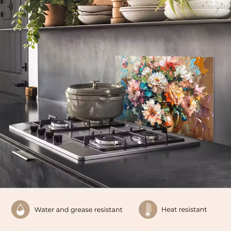 Kitchen splashback for hob - Flowers - Painting - Colorful - Watercolor — 2