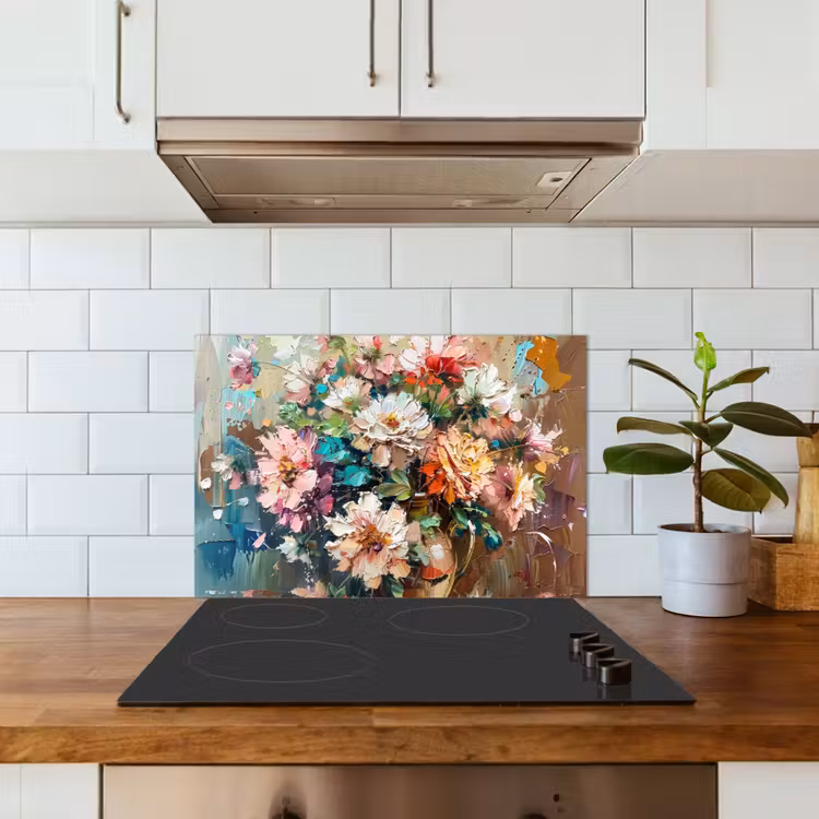 Kitchen splashback for hob - Flowers - Painting - Colorful - Watercolor — 3