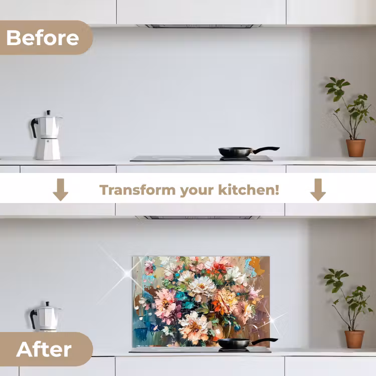 Kitchen splashback for hob - Flowers - Painting - Colorful - Watercolor — 7