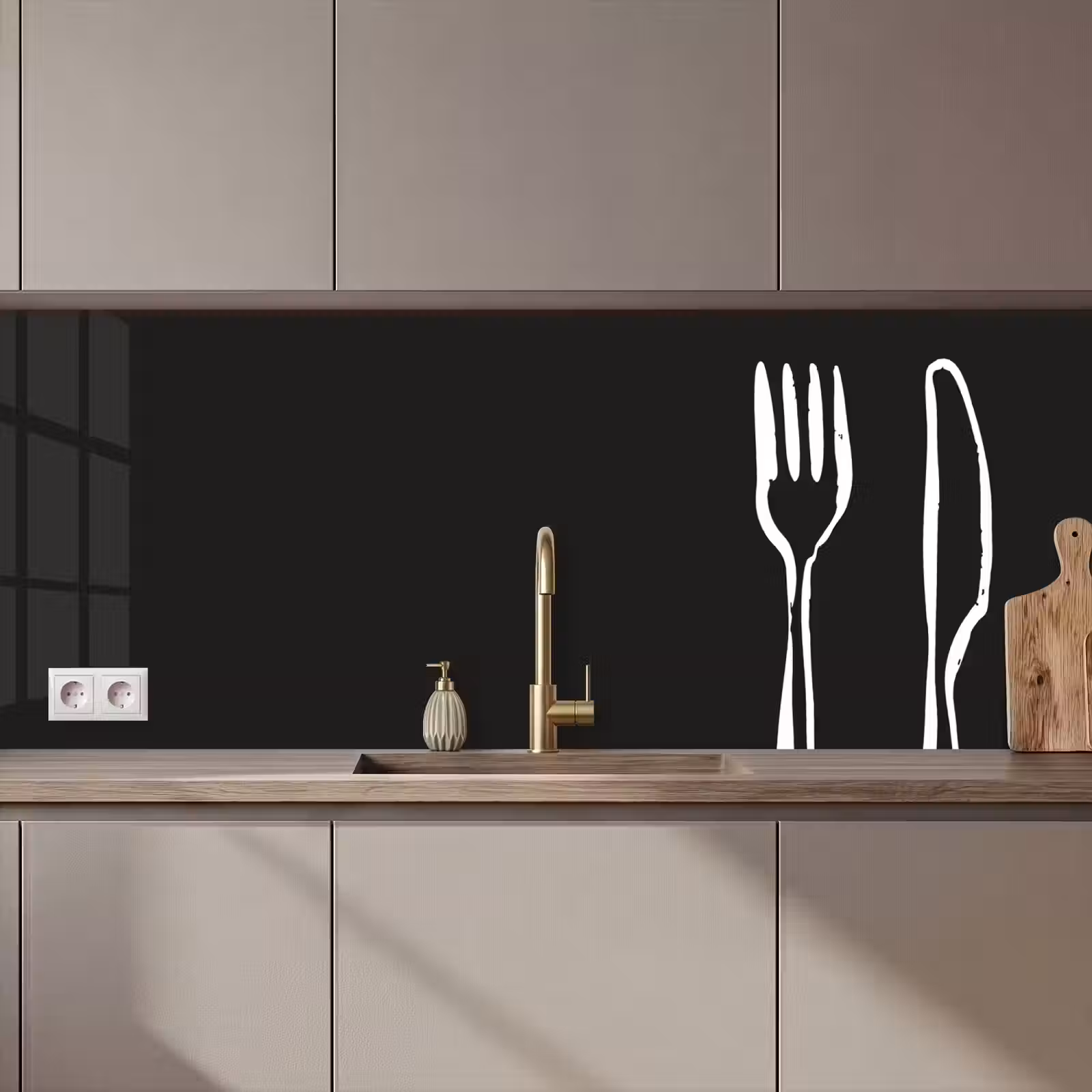 Kitchen splashback - Cutlery - Standing - Black - White — 1