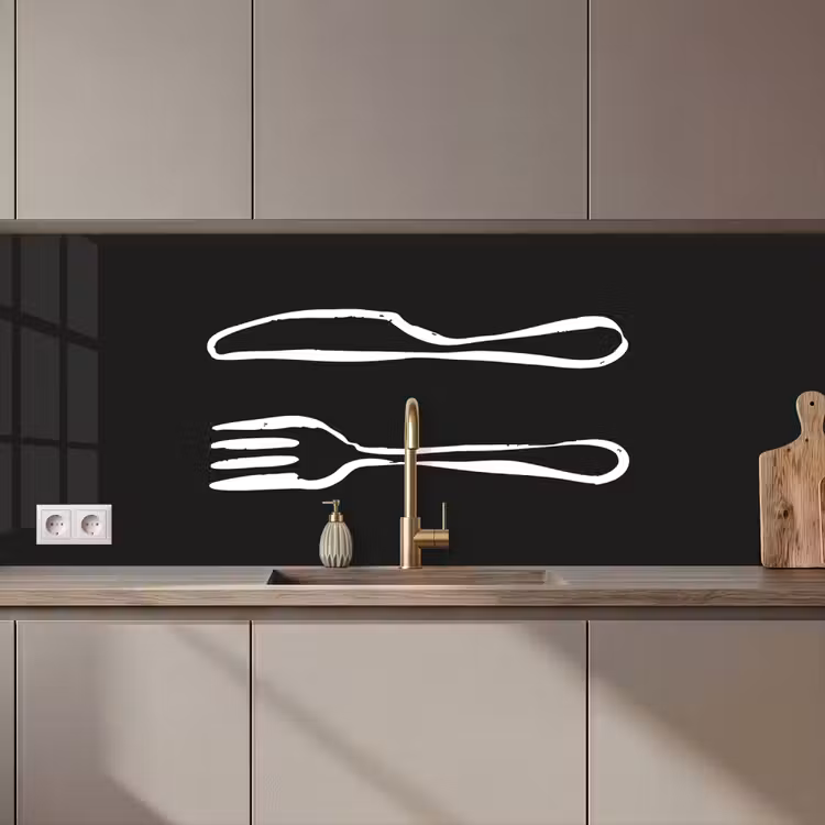 Kitchen splashback - Cutlery - Lying - Black - White — 1