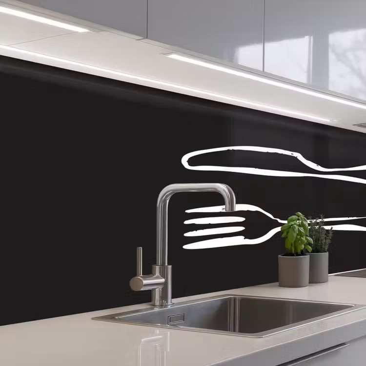 Kitchen splashback - Cutlery - Lying - Black - White — 2