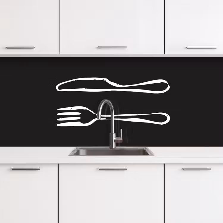 Kitchen splashback - Cutlery - Lying - Black - White — 4