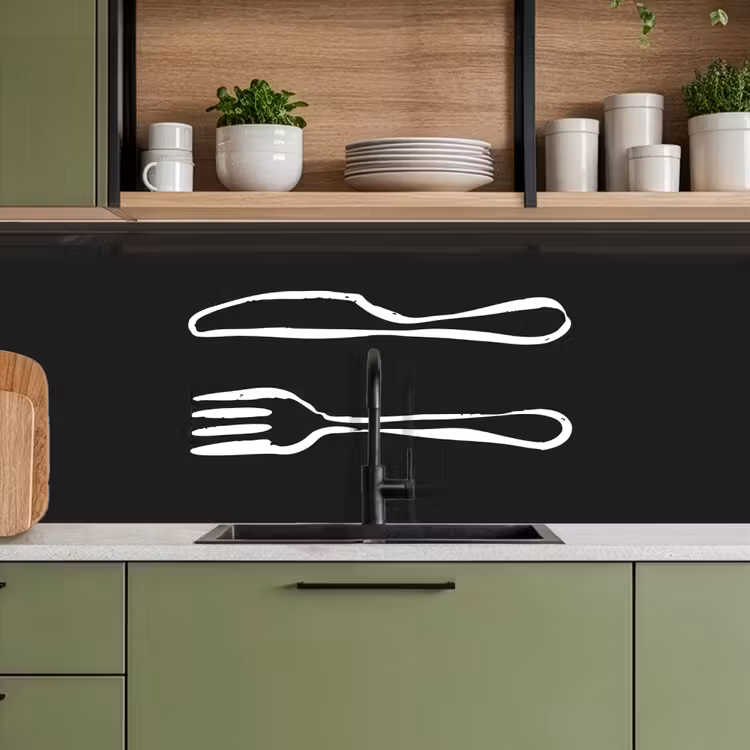 Kitchen splashback - Cutlery - Lying - Black - White — 8
