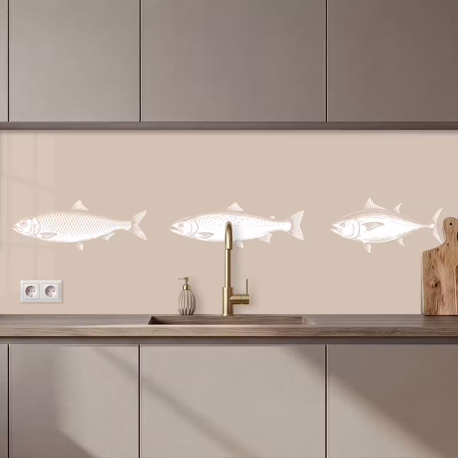 Kitchen splashback - Fish - Beige - White — 1