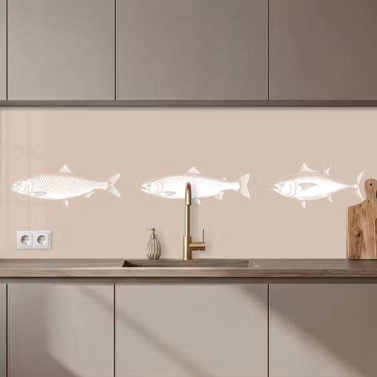 Kitchen splashback - Fish - Beige - White — 1