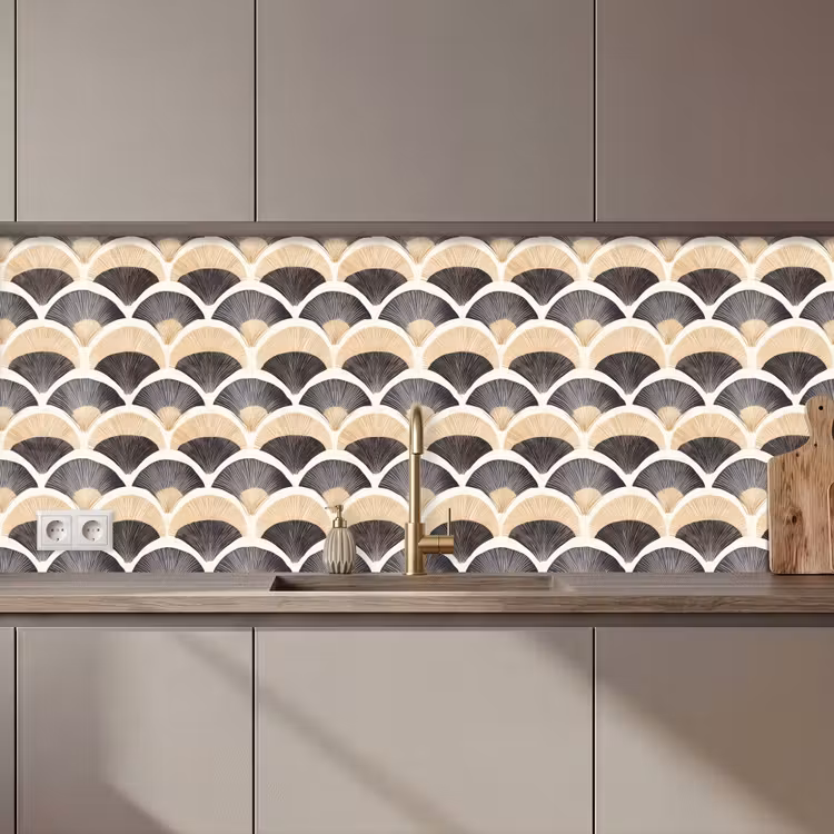 Kitchen splashback - Fan - Pattern - Black - Beige — 1