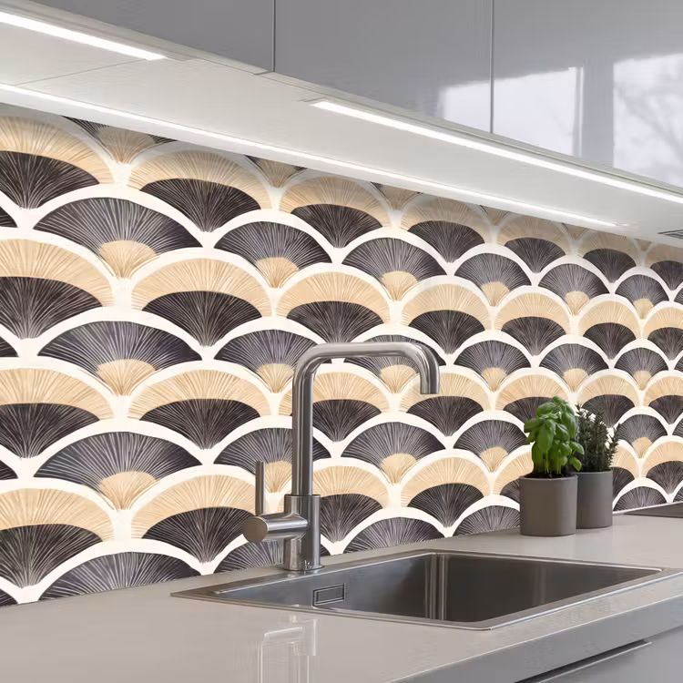 Kitchen splashback - Fan - Pattern - Black - Beige — 2