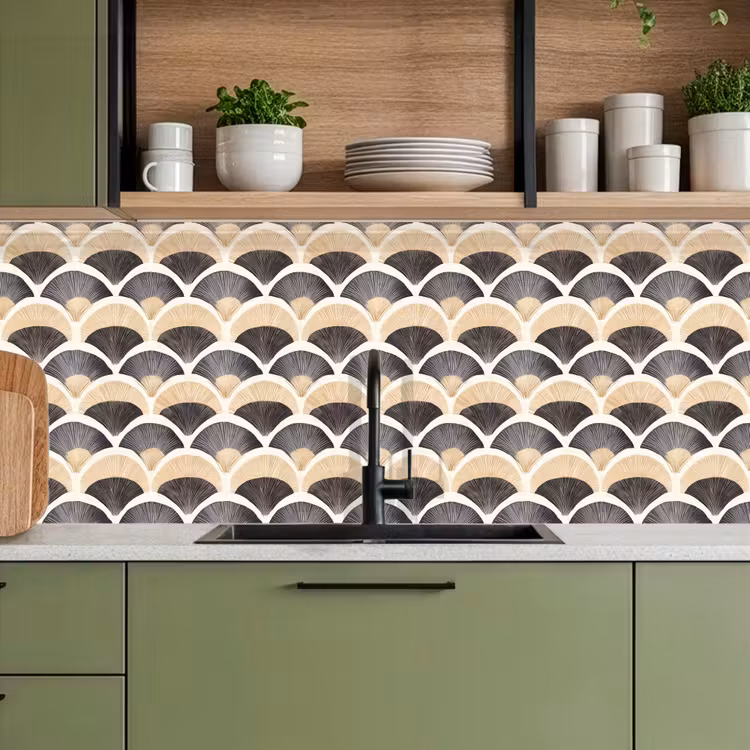 Kitchen splashback - Fan - Pattern - Black - Beige — 8