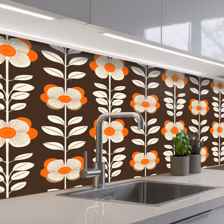 Kitchen splashback - Flowers - Retro - Brown — 2