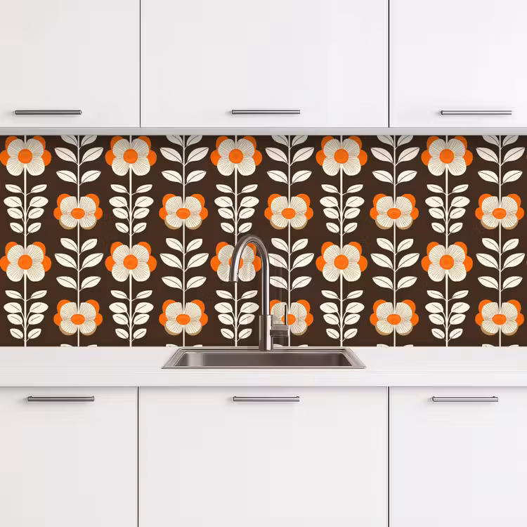 Kitchen splashback - Flowers - Retro - Brown — 4