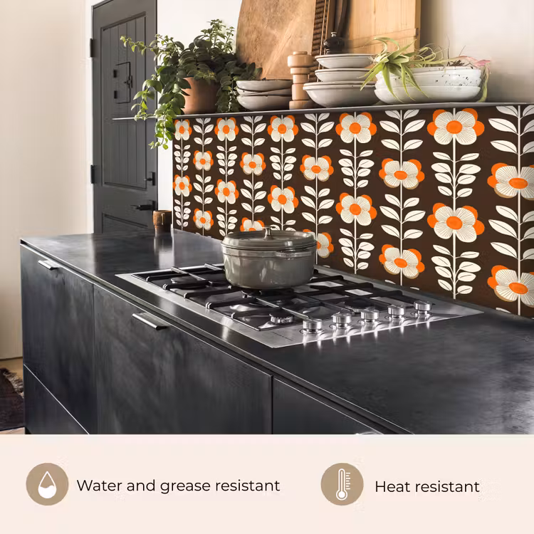 Kitchen splashback - Flowers - Retro - Brown — 5