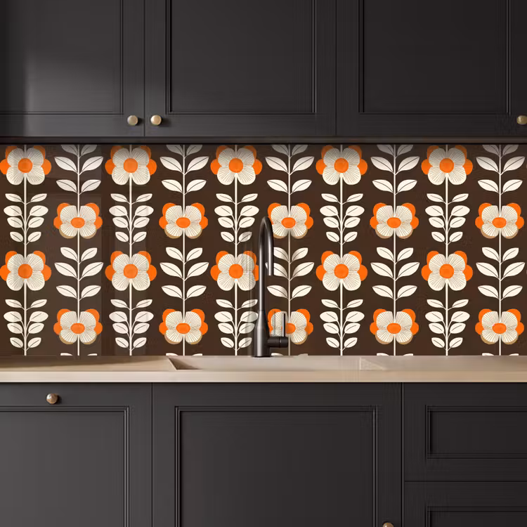 Kitchen splashback - Flowers - Retro - Brown — 6