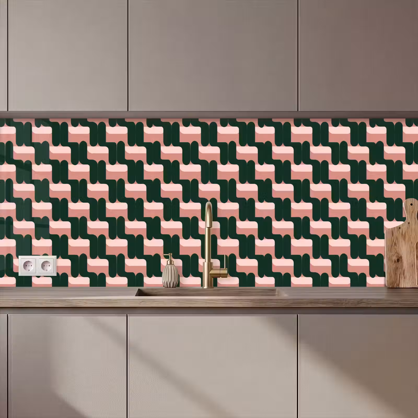 Kitchen splashback - Braid pattern - Green - Pink - Geometric — 1