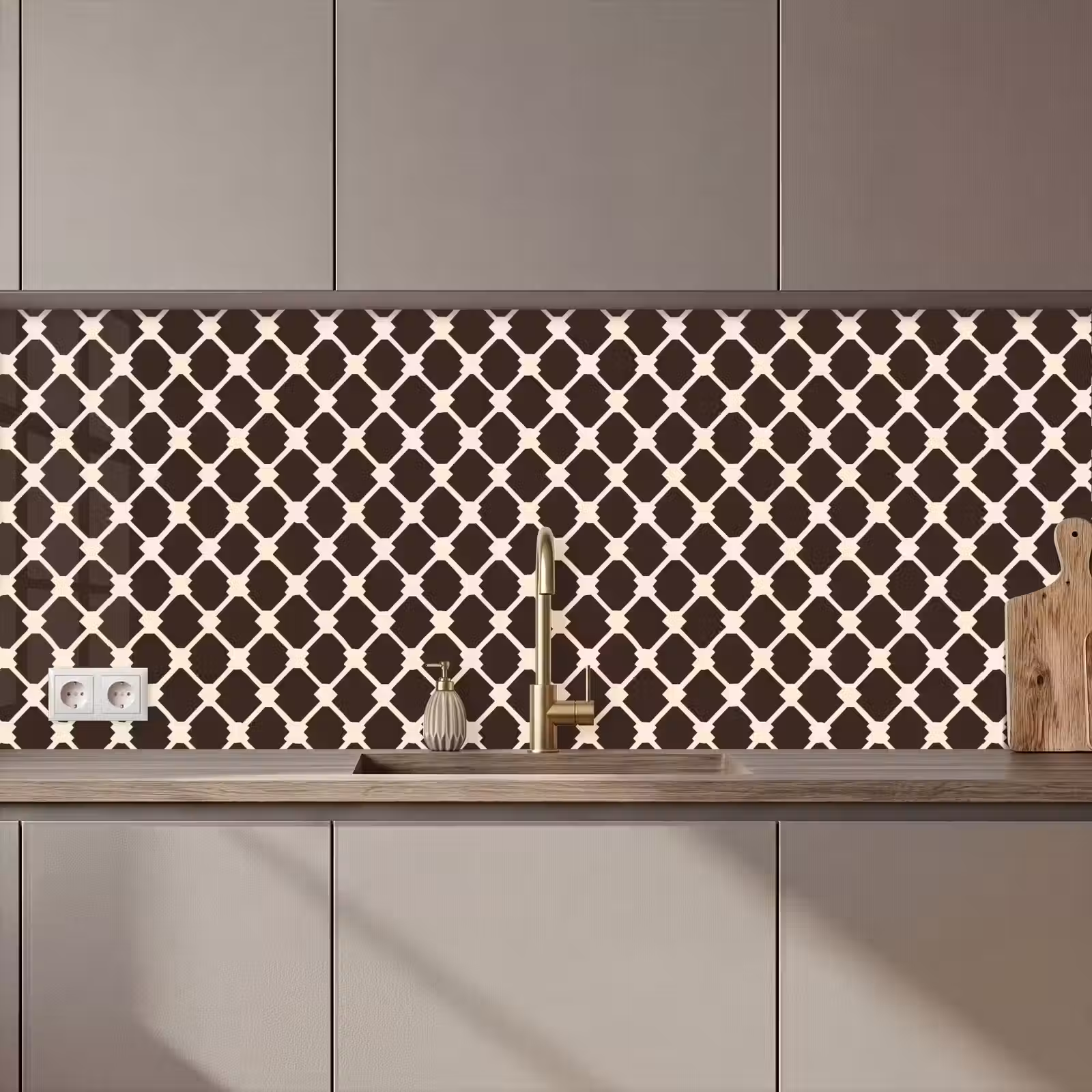 Kitchen splashback - Brown - Checkered pattern - Geometric — 1