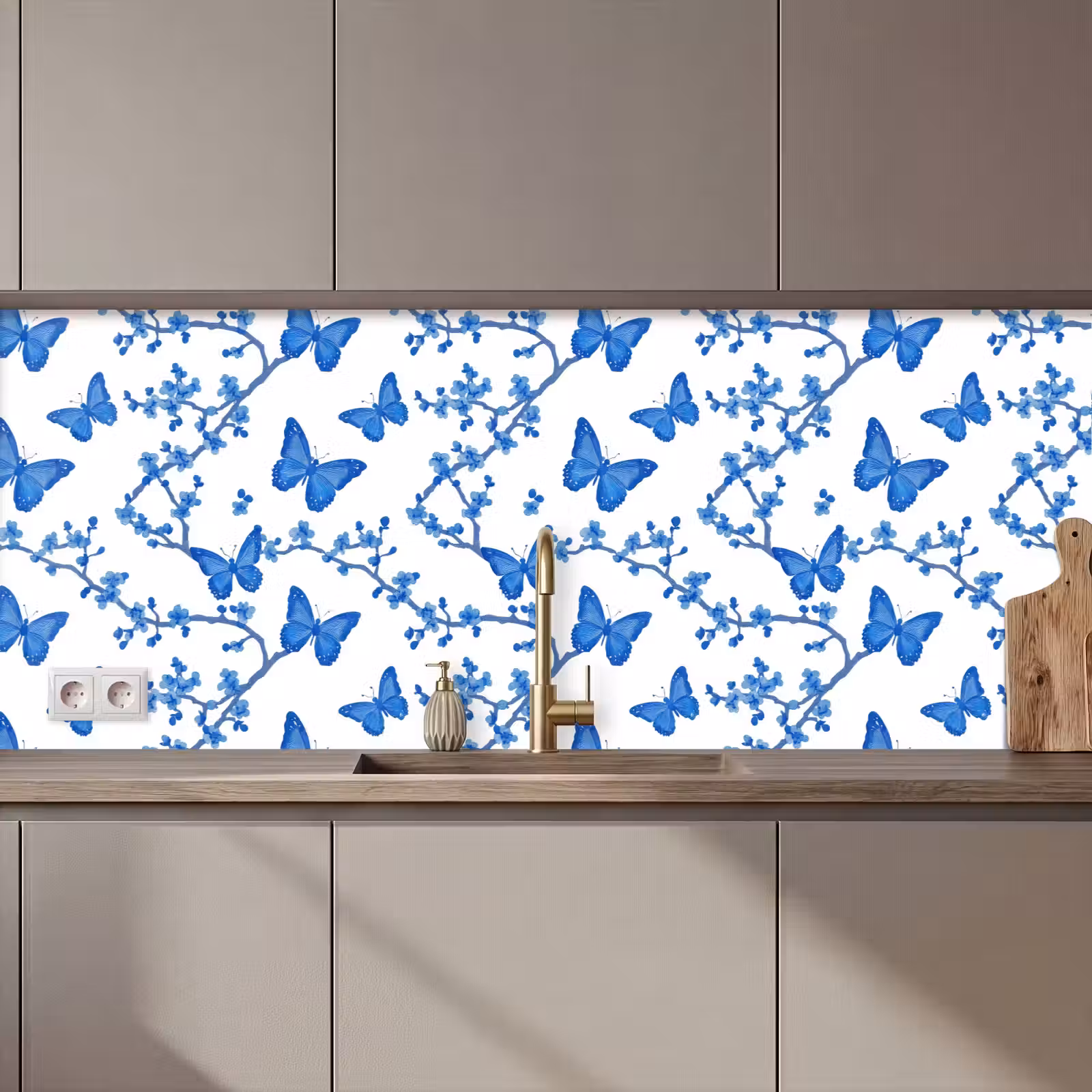 Kitchen splashback - Butterfly - Flowers - Blue — 1