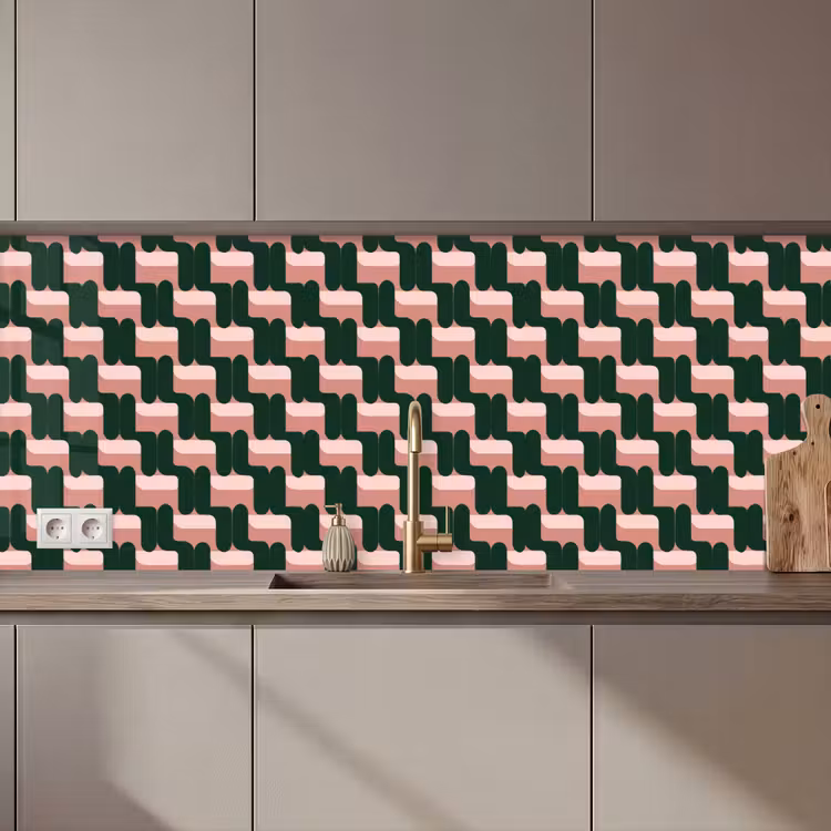 Kitchen splashback - Braid pattern - Green - Pink - Geometric — 1