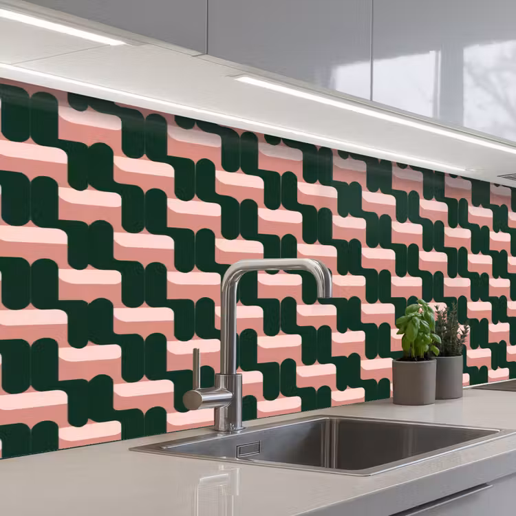 Kitchen splashback - Braid pattern - Green - Pink - Geometric — 2