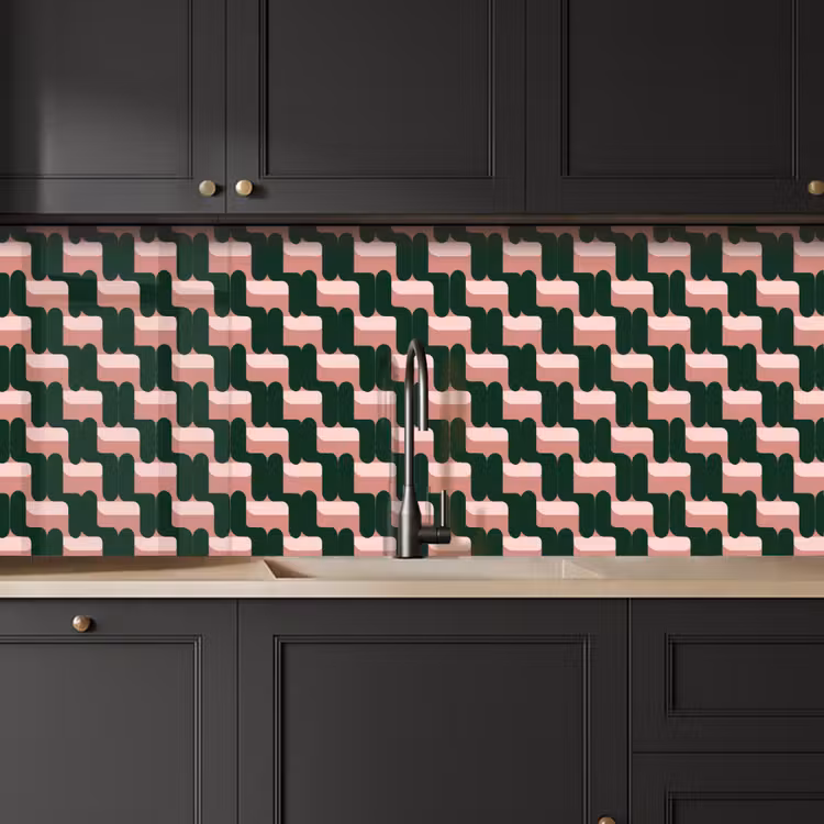 Kitchen splashback - Braid pattern - Green - Pink - Geometric — 6