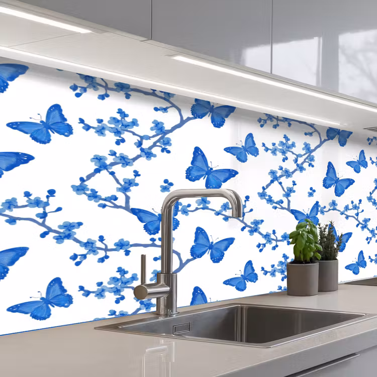 Kitchen splashback - Butterfly - Flowers - Blue — 2