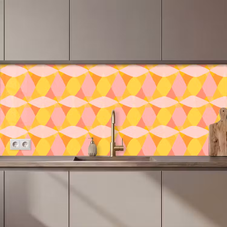 Kitchen splashback - Colorful - Checkered pattern - Leaf shapes — 1