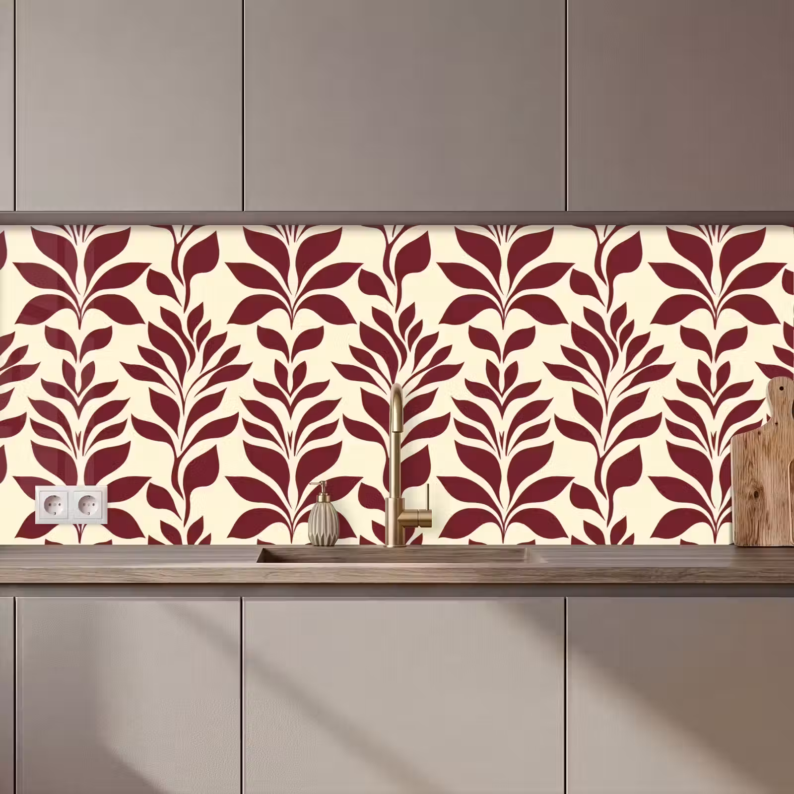 Kitchen splashback - Abstract - Leaves - Burgundy — 1