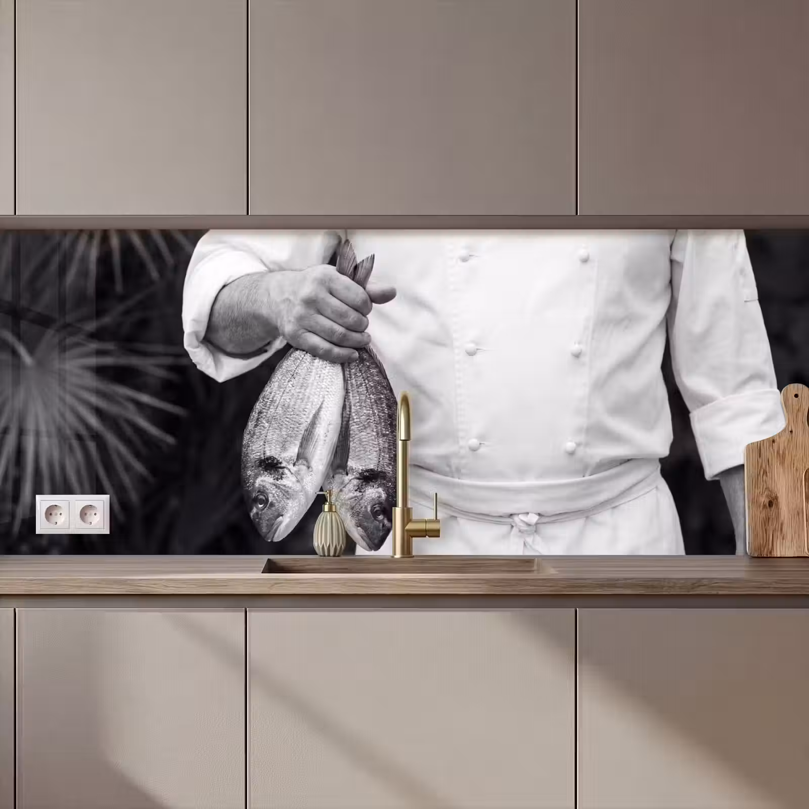 Kitchen splashback - Fishing - Chef - Black - White — 1