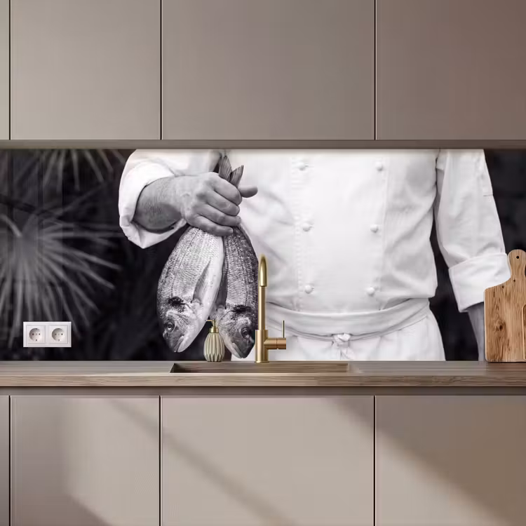 Kitchen splashback - Fishing - Chef - Black - White — 1
