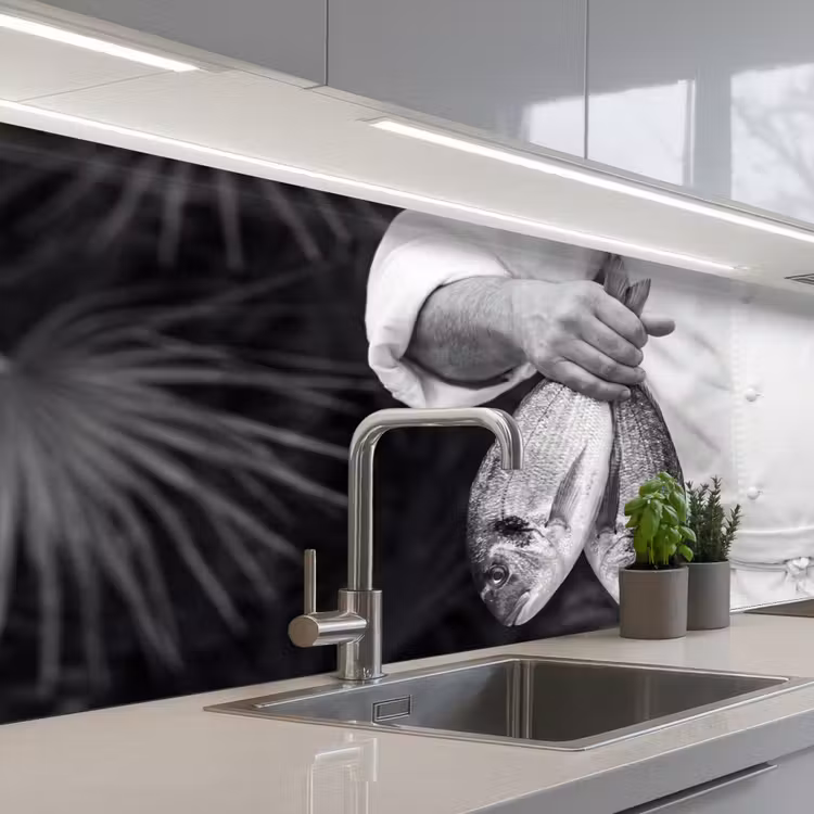 Kitchen splashback - Fishing - Chef - Black - White — 2