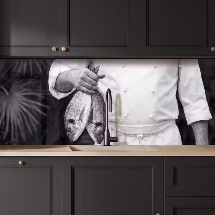 Kitchen splashback - Fishing - Chef - Black - White — 6