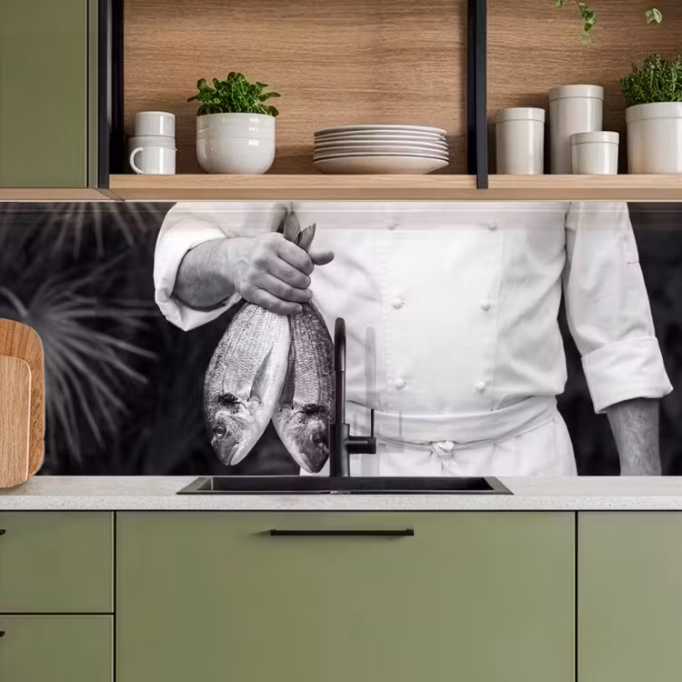 Kitchen splashback - Fishing - Chef - Black - White — 8