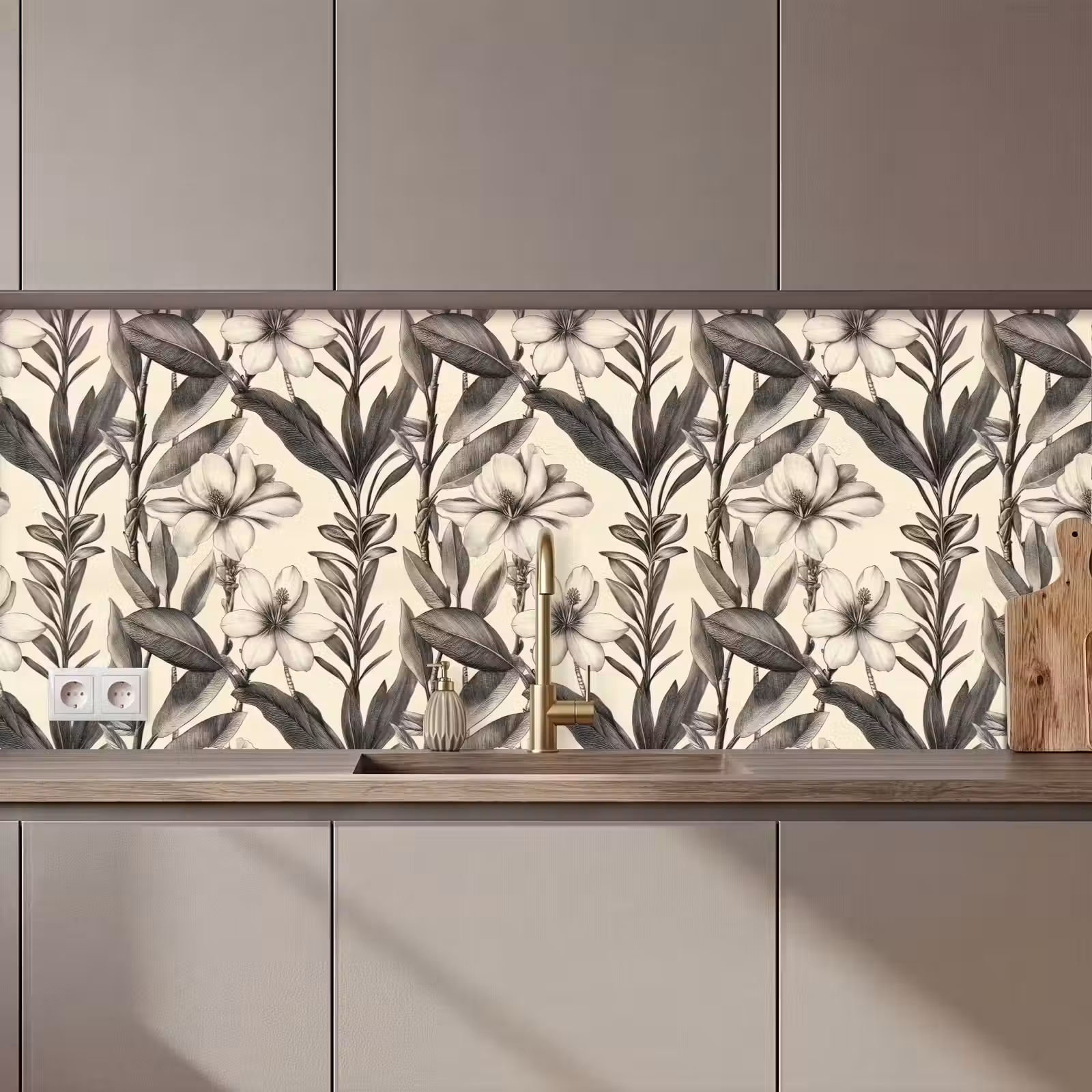 Kitchen splashback - Classic - Botanical - Black - Beige — 1