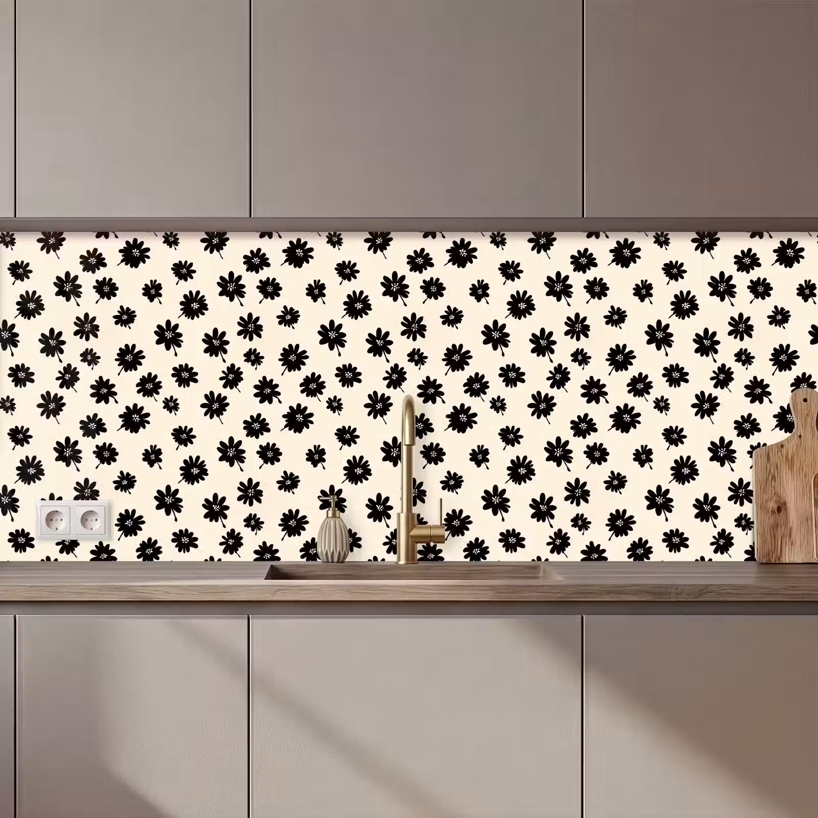 Kitchen splashback - Daisies - Graphic - Black - Beige — 1