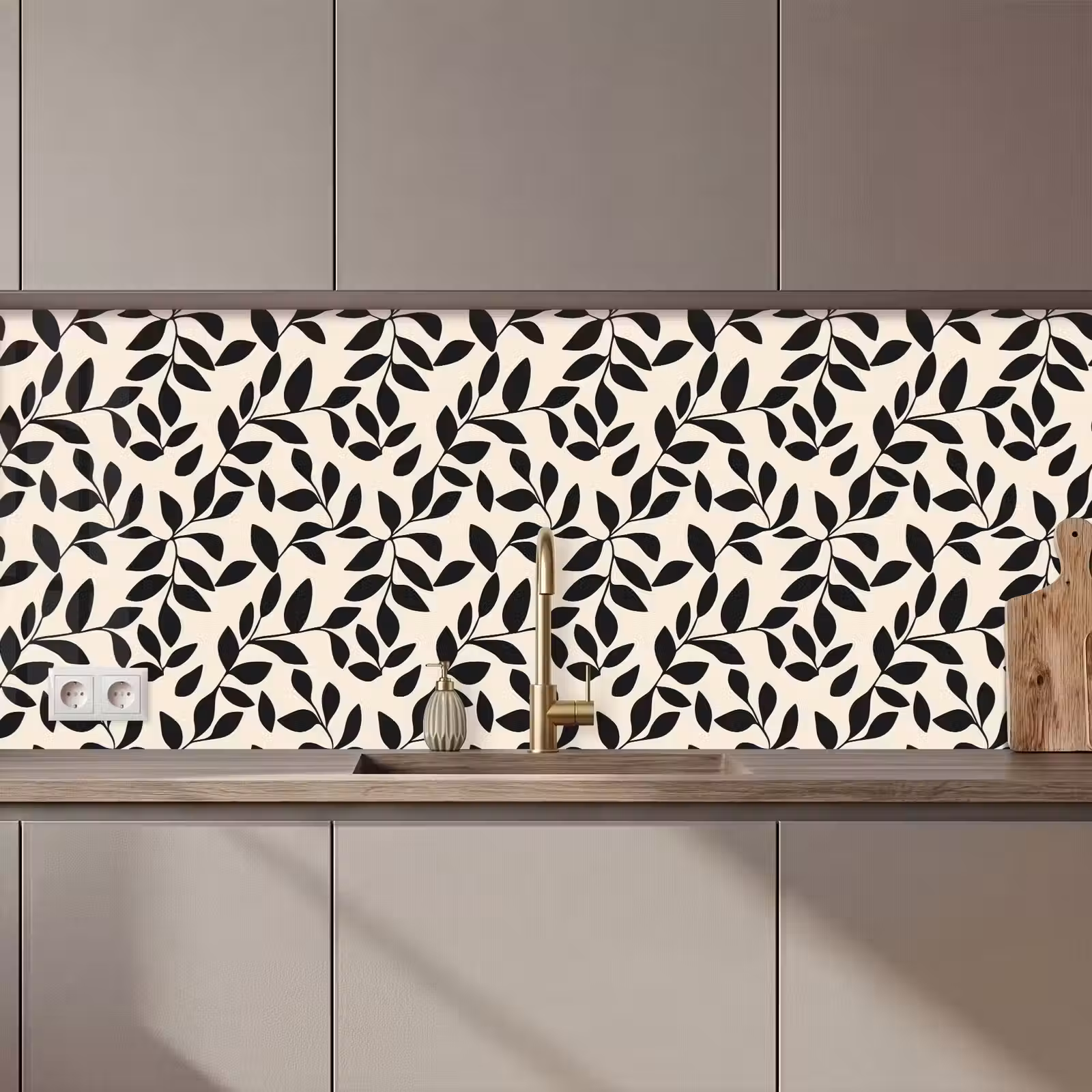 Kitchen splashback - Elegant - Pattern - Black - Beige — 1