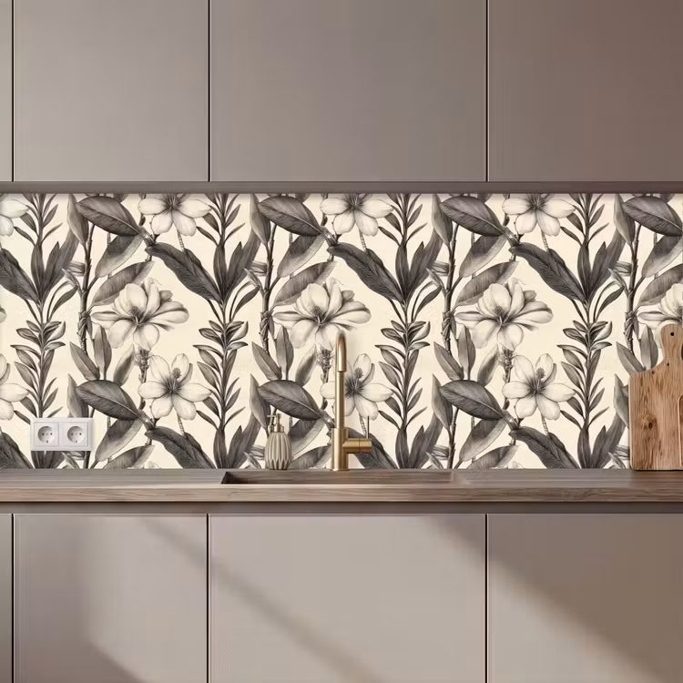 Kitchen splashback - Classic - Botanical - Black - Beige — 1