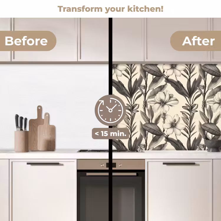 Kitchen splashback - Classic - Botanical - Black - Beige — 3