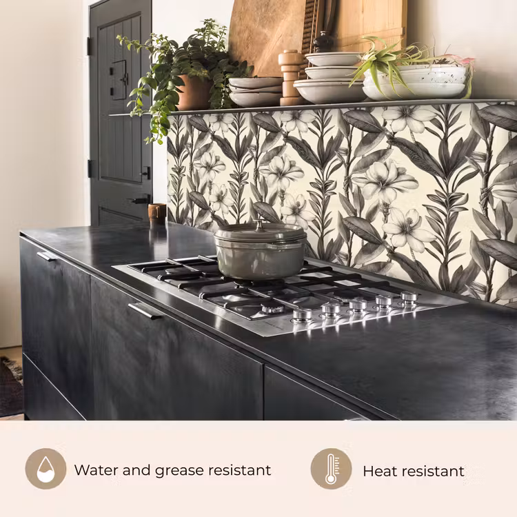 Kitchen splashback - Classic - Botanical - Black - Beige — 5