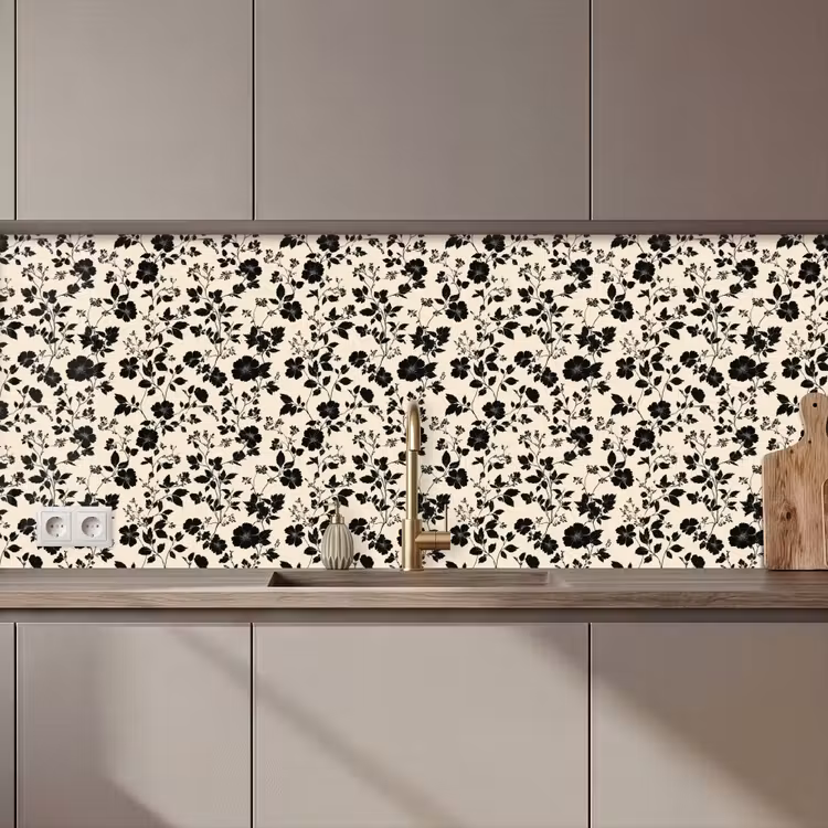 Kitchen splashback - Flowers - Pattern - Black — 1
