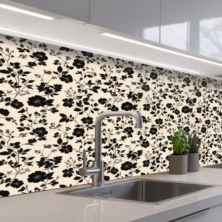 Kitchen splashback - Flowers - Pattern - Black — 2