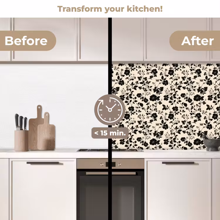 Kitchen splashback - Flowers - Pattern - Black — 3