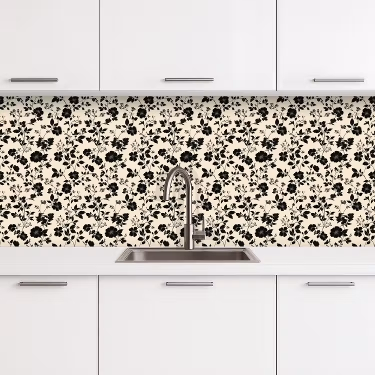 Kitchen splashback - Flowers - Pattern - Black — 4
