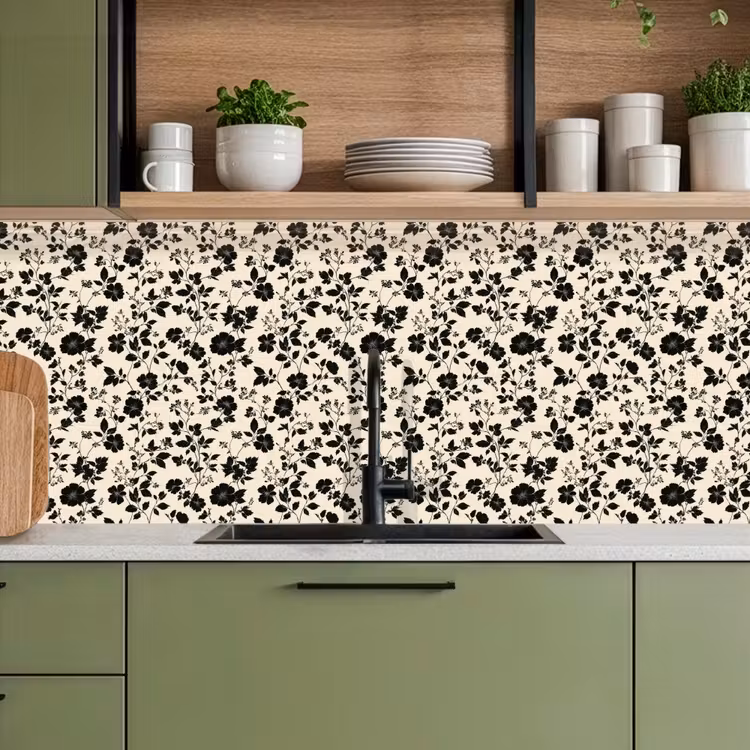 Kitchen splashback - Flowers - Pattern - Black — 8