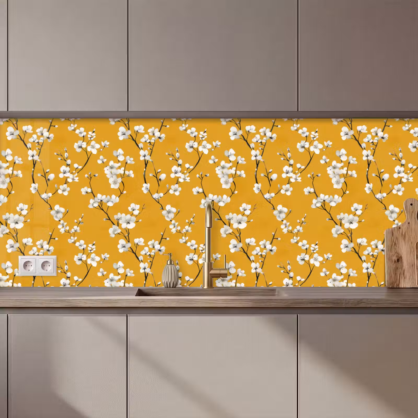 Kitchen splashback - Blossom Branch - Watercolor - Yellow — 1