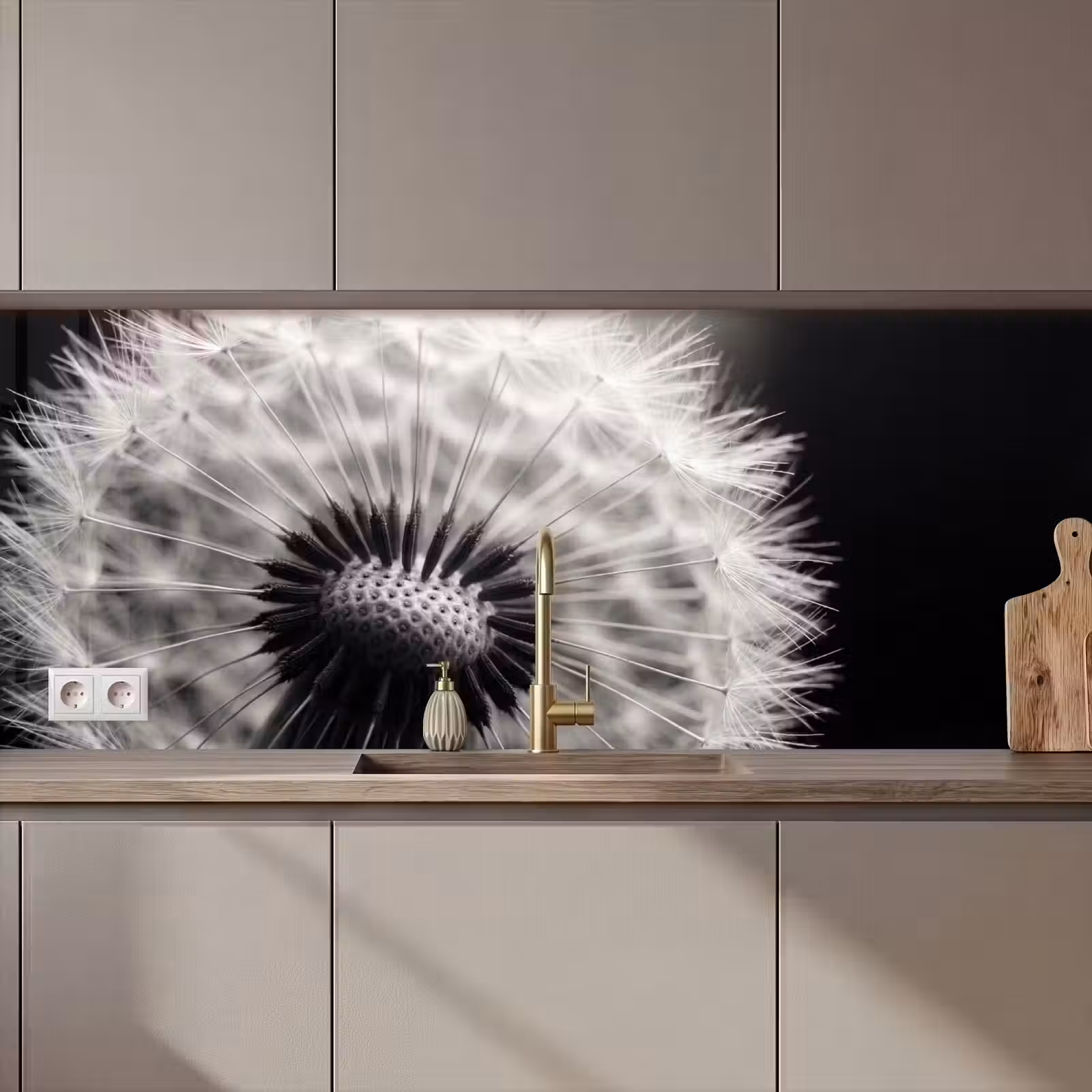 Kitchen splashback - Dandelion - Black - White — 1