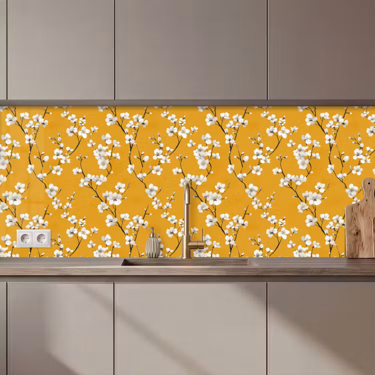 Kitchen splashback - Blossom Branch - Watercolor - Yellow — 1