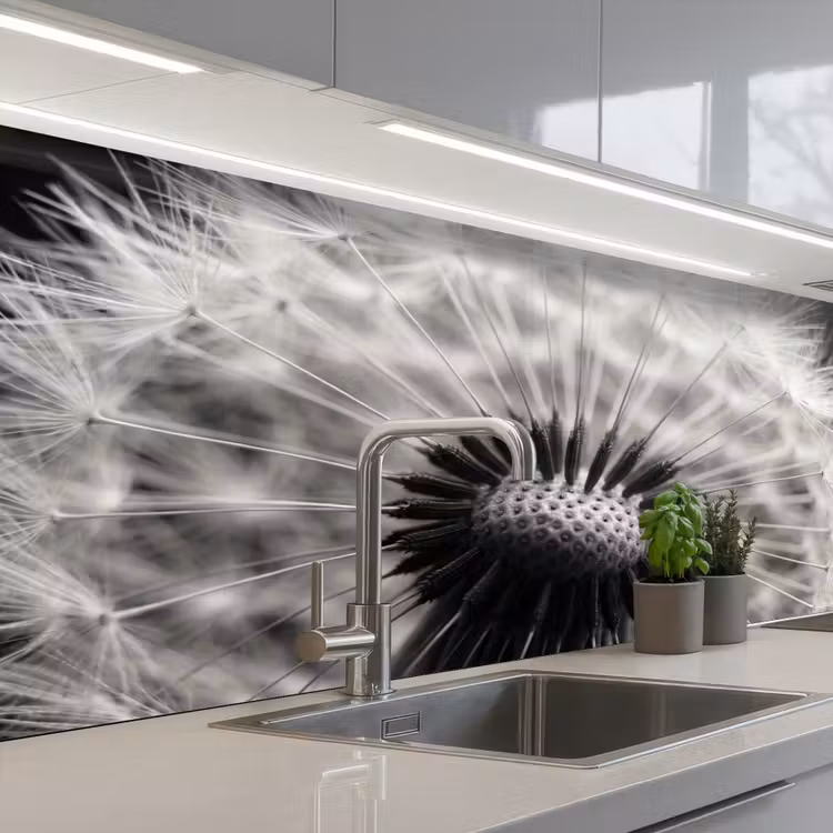 Kitchen splashback - Dandelion - Black - White — 2